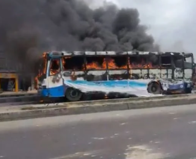 Lagos mob sets BRT bus ablaze after motorcyclist’s death in Ikorodu