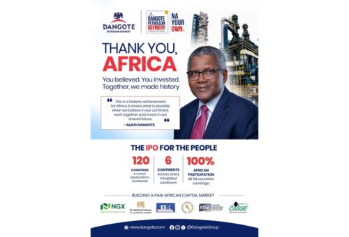 Dangote Refinery Makes History as IPO Attracts Investors from 120 Countries, All 54 African Nations