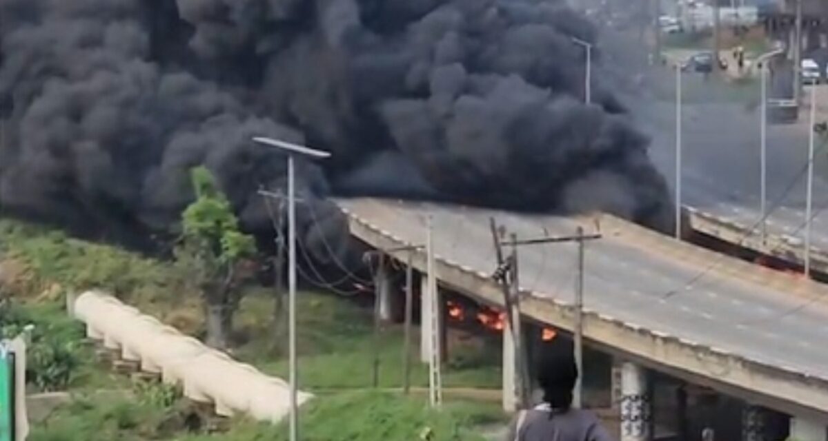 Tanker catches fire under Otedola Bridge, Lagos