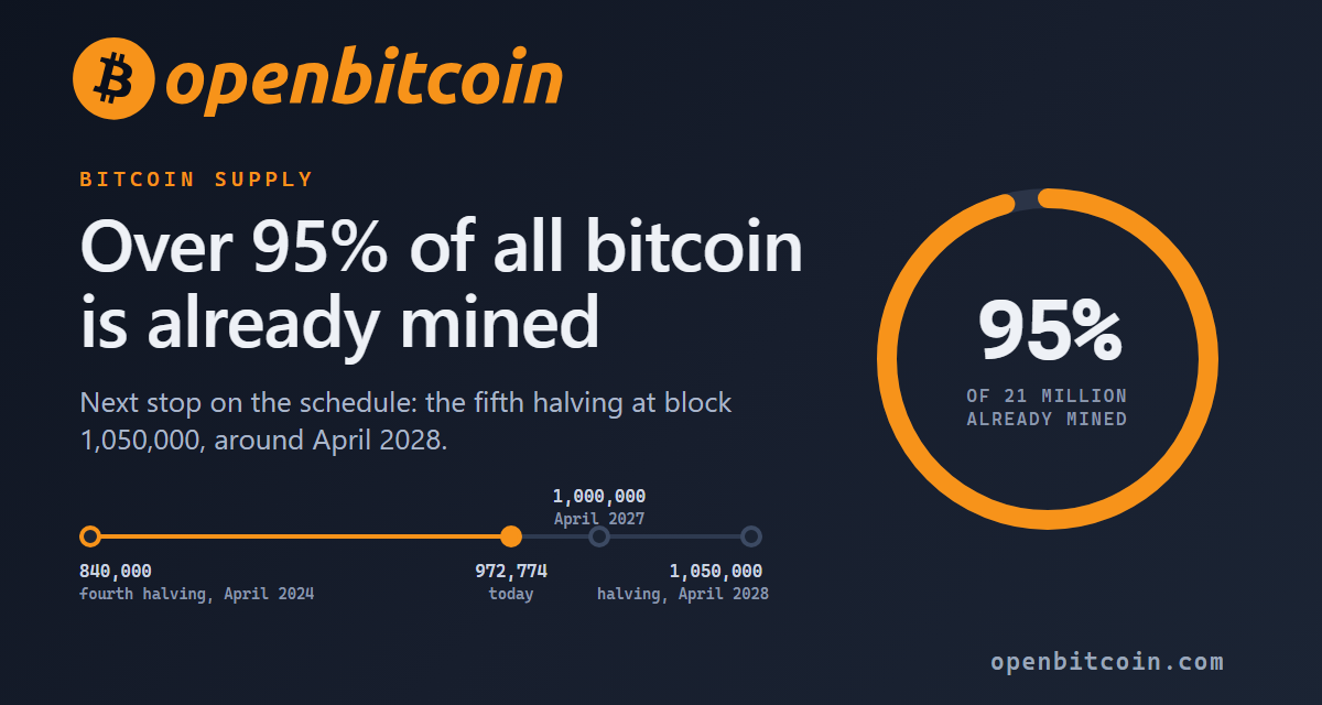 With Over 95% of All Bitcoin Mined, Explorer Charts the Road to the 2028 Halving